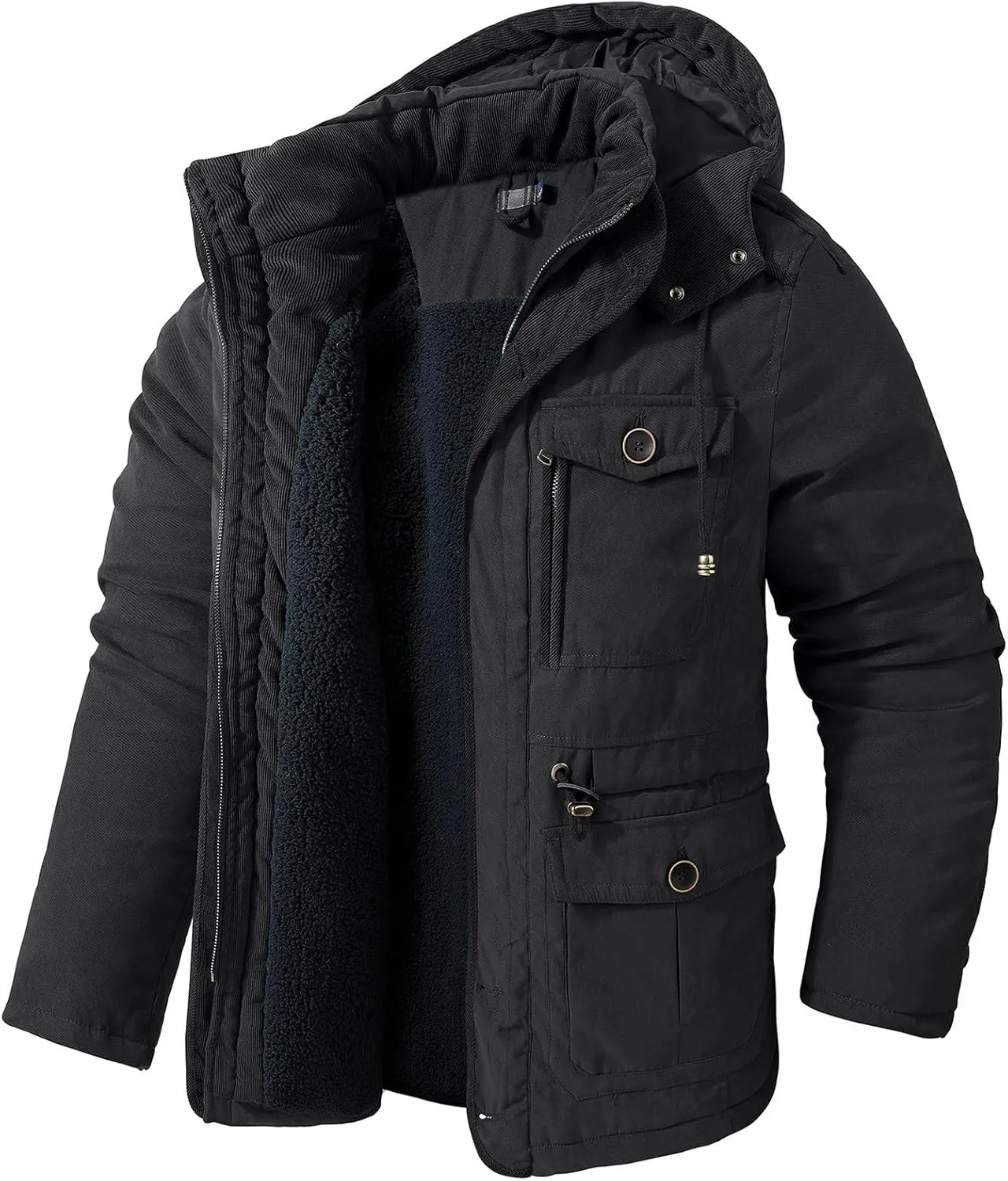 Mens Puffer Jacket Lightweight Hooded Insulated Winter Coat Windproof Zipper Down Jacket Thicken Fleece Outwear