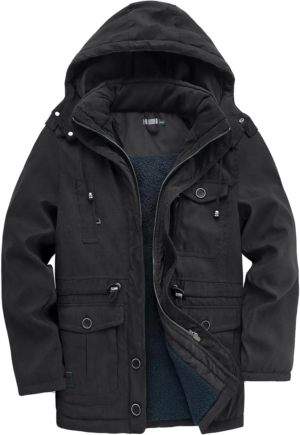 Mens Puffer Jacket Lightweight Hooded Insulated Winter Coat Windproof Zipper Down Jacket Thicken Fleece Outwear