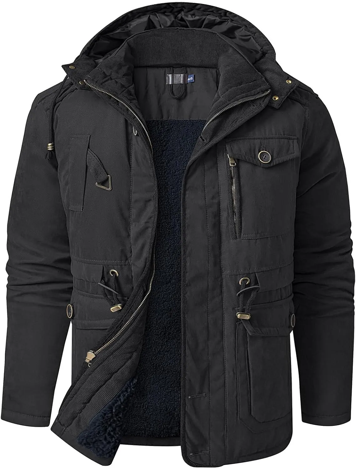 Mens Puffer Jacket Lightweight Hooded Insulated Winter Coat Windproof Zipper Down Jacket Thicken Fleece Outwear