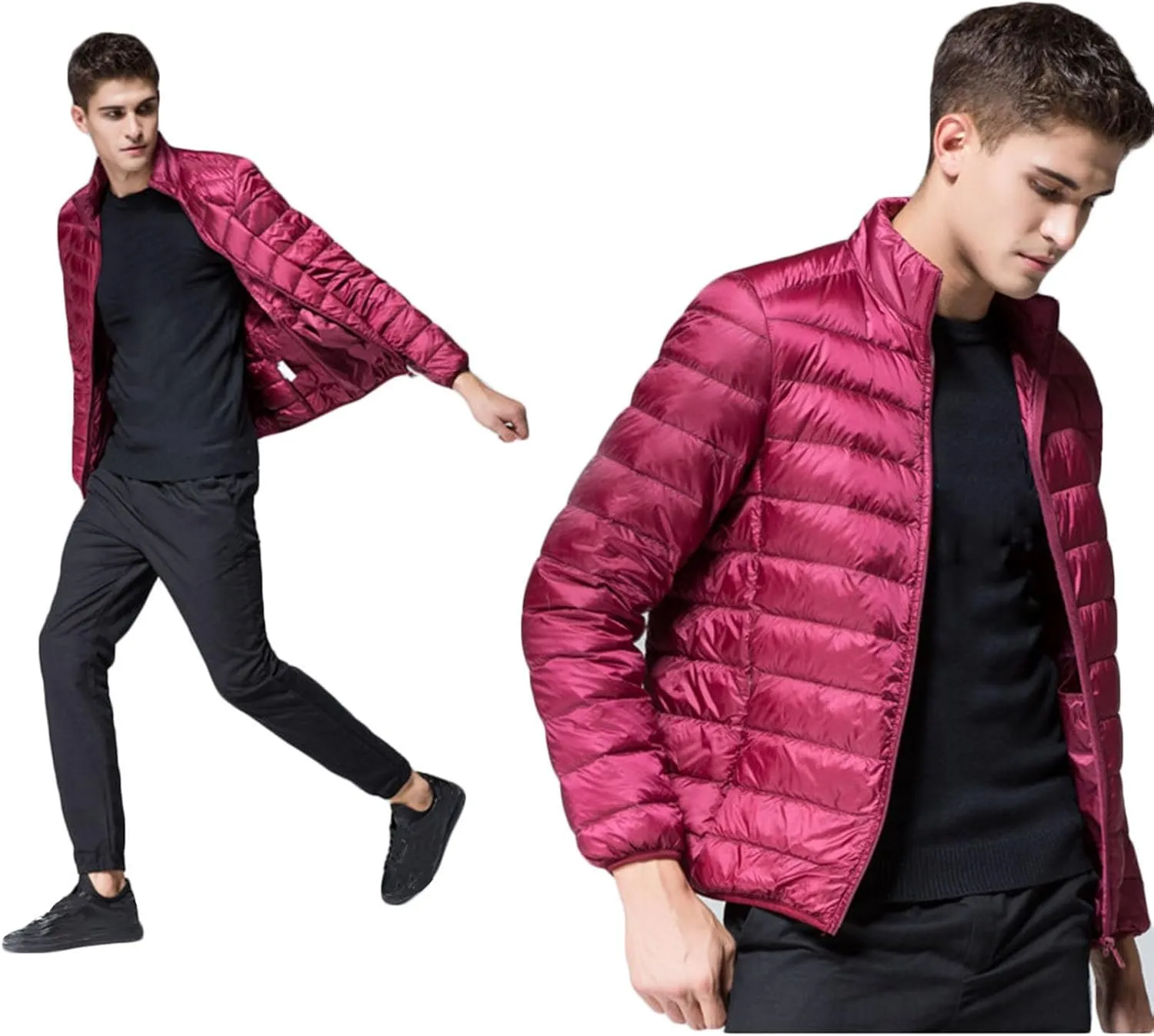 Mens Puffer Jacket Lightweight Packable Down Coat Stand Collar Quilted Jacket Casual Zip up Jacket Warm Winter Outwear