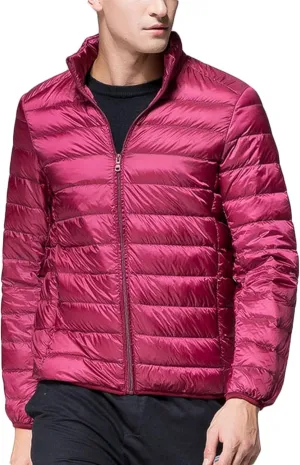 Mens Puffer Jacket Lightweight Packable Down Coat Stand Collar Quilted Jacket Casual Zip up Jacket Warm Winter Outwear