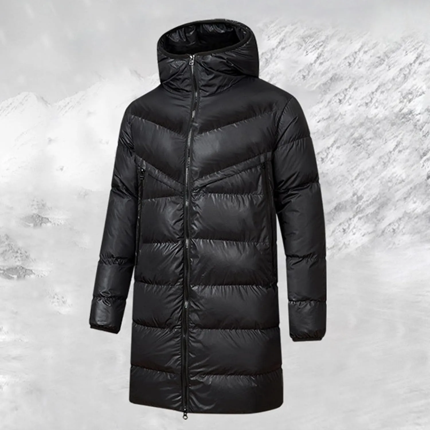 Mens Puffer Jacket Long Water Resistant Winter Coat Windproof Down Coat Hooded Quilted Jacket Warm Insulated Jackets