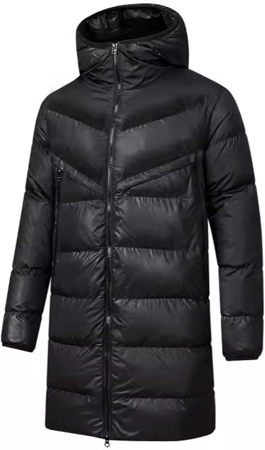 Mens Puffer Jacket Long Water Resistant Winter Coat Windproof Down Coat Hooded Quilted Jacket Warm Insulated Jackets