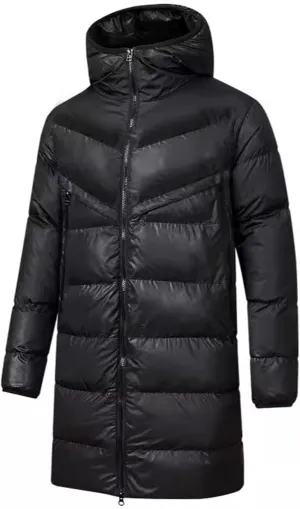 Mens Puffer Jacket Long Water Resistant Winter Coat Windproof Down Coat Hooded Quilted Jacket Warm Insulated Jackets