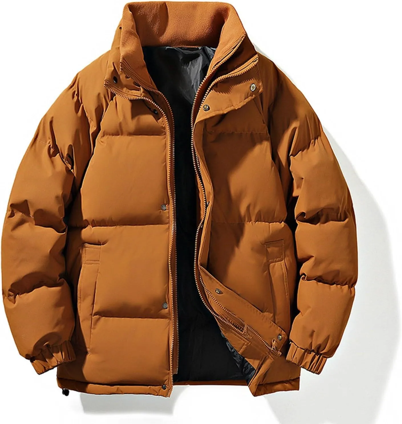Mens Puffer Jacket Stand Collar Quilted Coat Lightweight Down Jacket Zip up Padded Coat Warm Winter Outerwear
