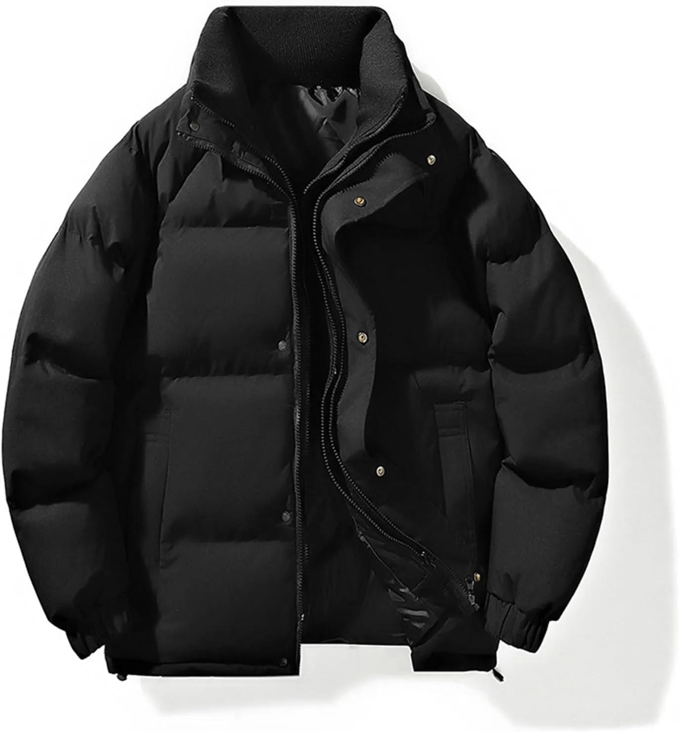 Mens Puffer Jacket Stand Collar Quilted Coat Lightweight Down Jacket Zip up Padded Coat Warm Winter Outerwear