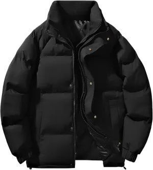 Mens Puffer Jacket Stand Collar Quilted Coat Lightweight Down Jacket Zip up Padded Coat Warm Winter Outerwear