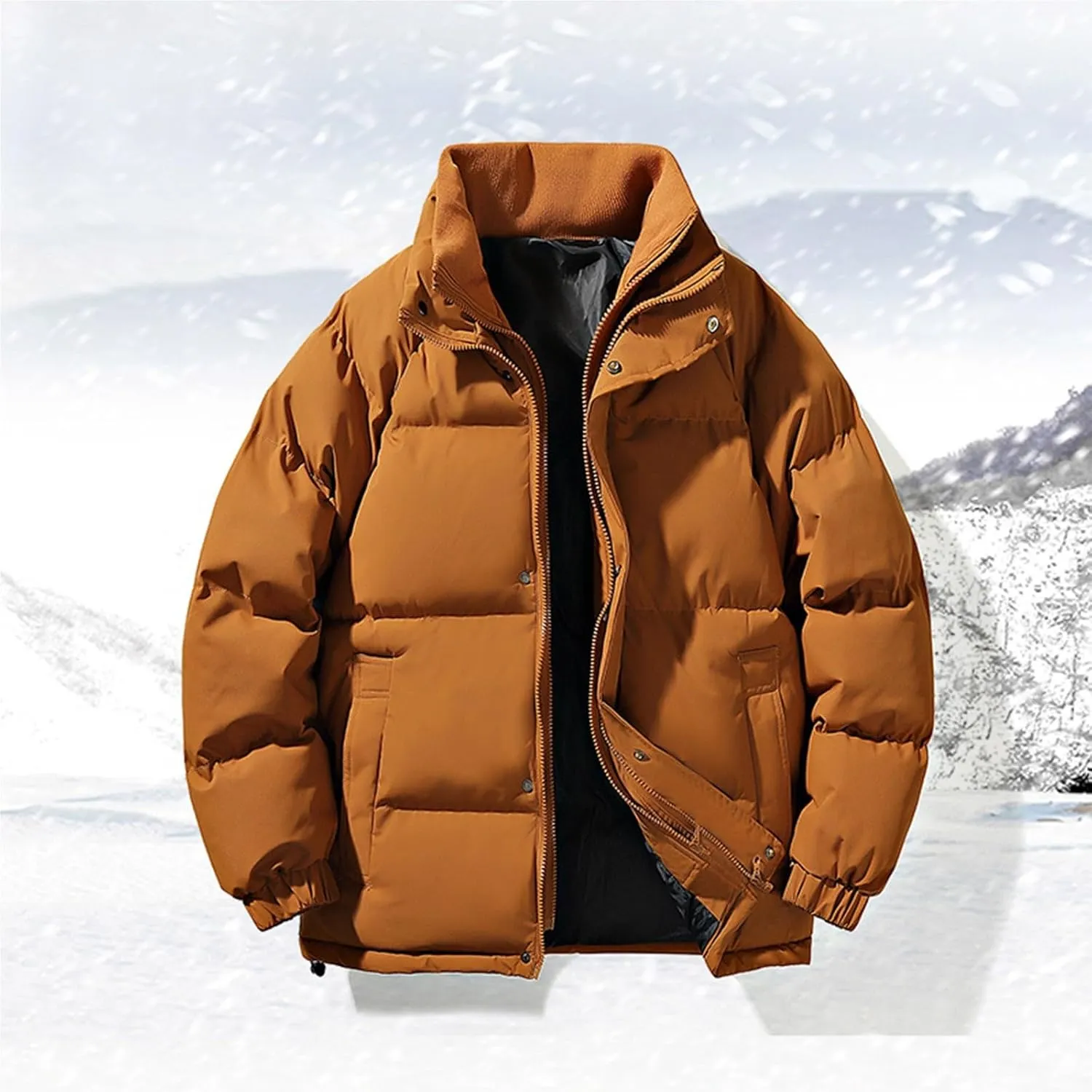 Mens Puffer Jacket Stand Collar Quilted Coat Lightweight Down Jacket Zip up Padded Coat Warm Winter Outerwear