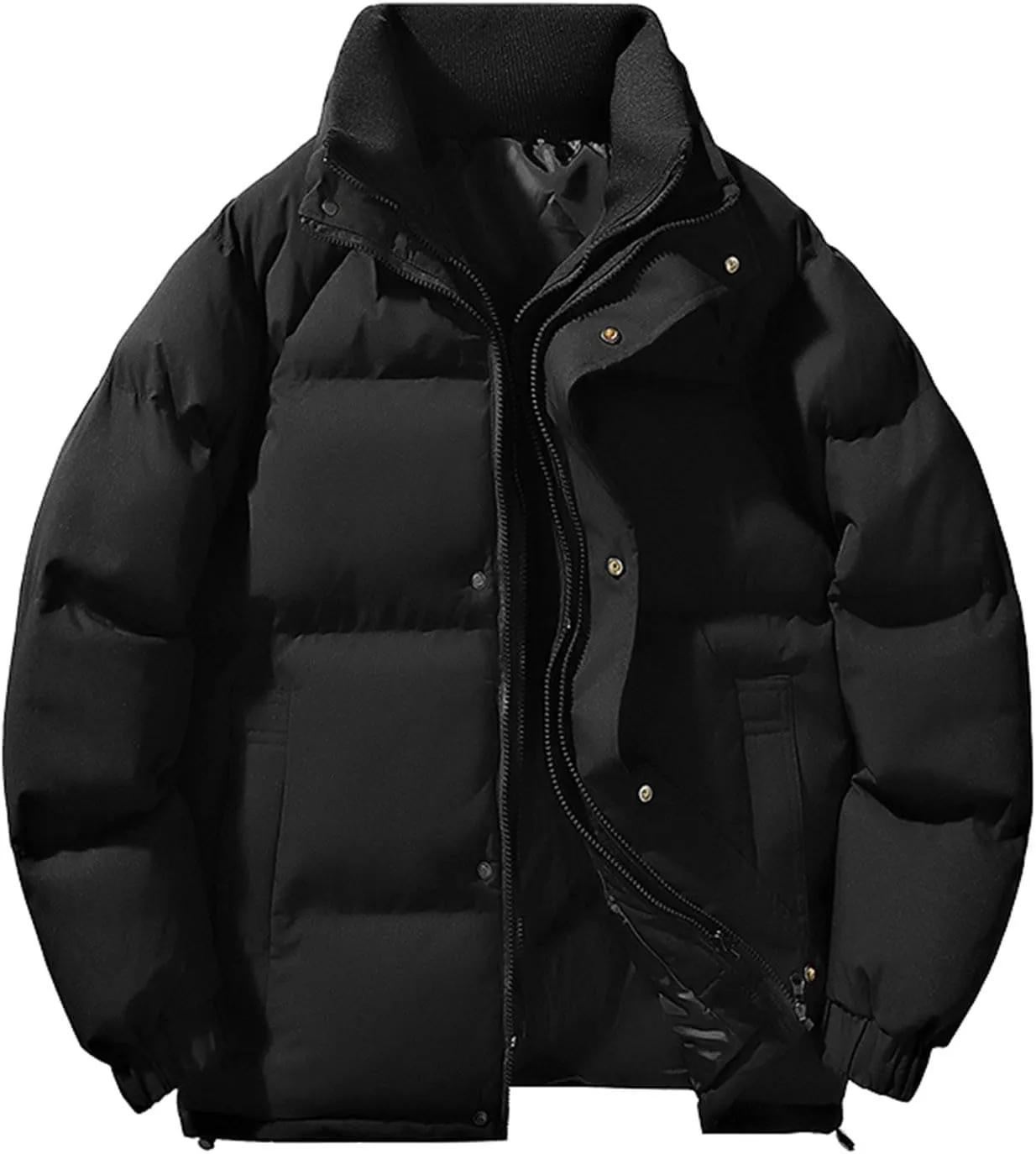 Mens Puffer Jacket Stand Collar Quilted Coat Lightweight Down Jacket Zip up Padded Coat Warm Winter Outerwear