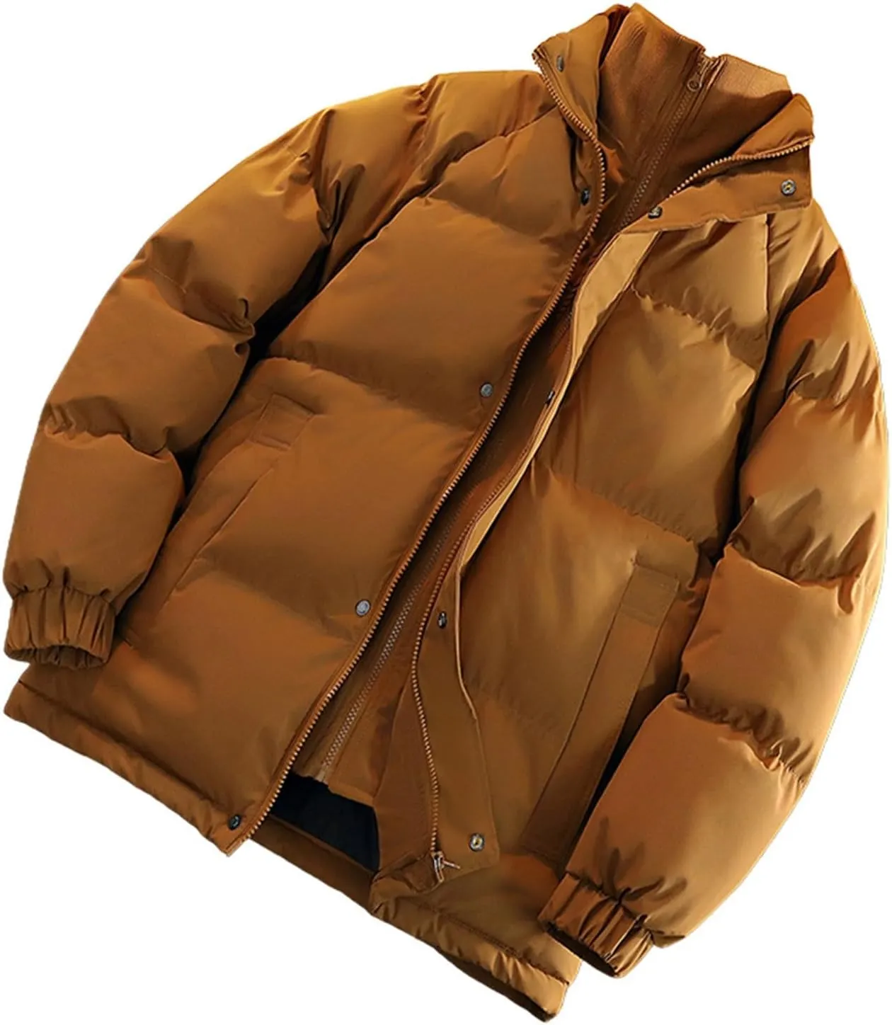 Mens Puffer Jacket Stand Collar Quilted Coat Lightweight Down Jacket Zip up Padded Coat Warm Winter Outerwear