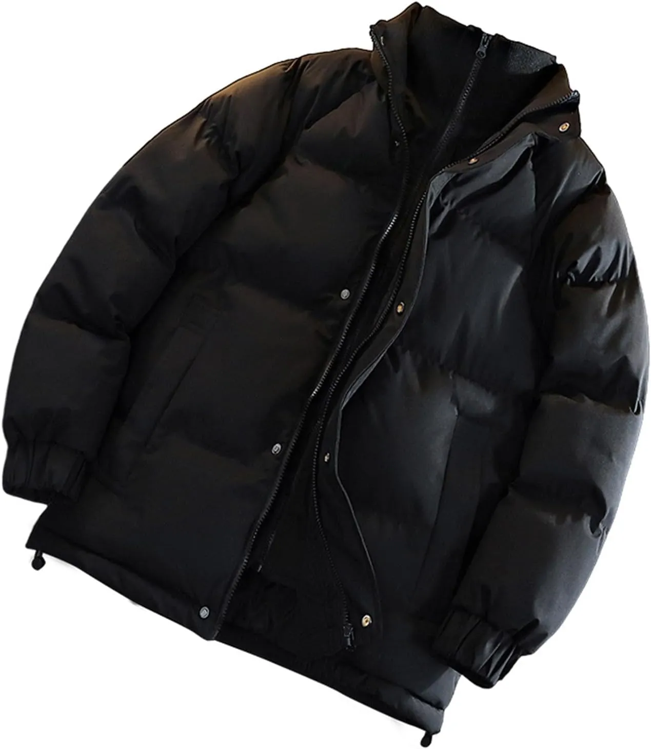 Mens Puffer Jacket Stand Collar Quilted Coat Lightweight Down Jacket Zip up Padded Coat Warm Winter Outerwear