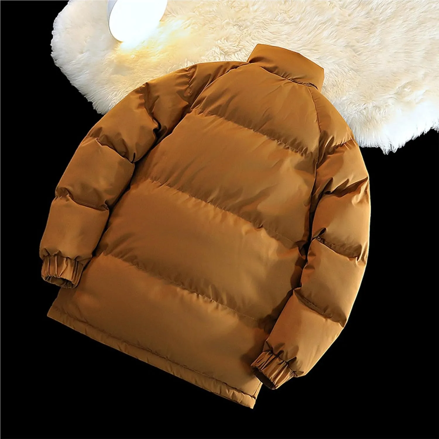 Mens Puffer Jacket Stand Collar Quilted Coat Lightweight Down Jacket Zip up Padded Coat Warm Winter Outerwear