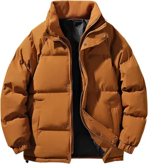 Mens Puffer Jacket Stand Collar Quilted Coat Lightweight Down Jacket Zip up Padded Coat Warm Winter Outerwear