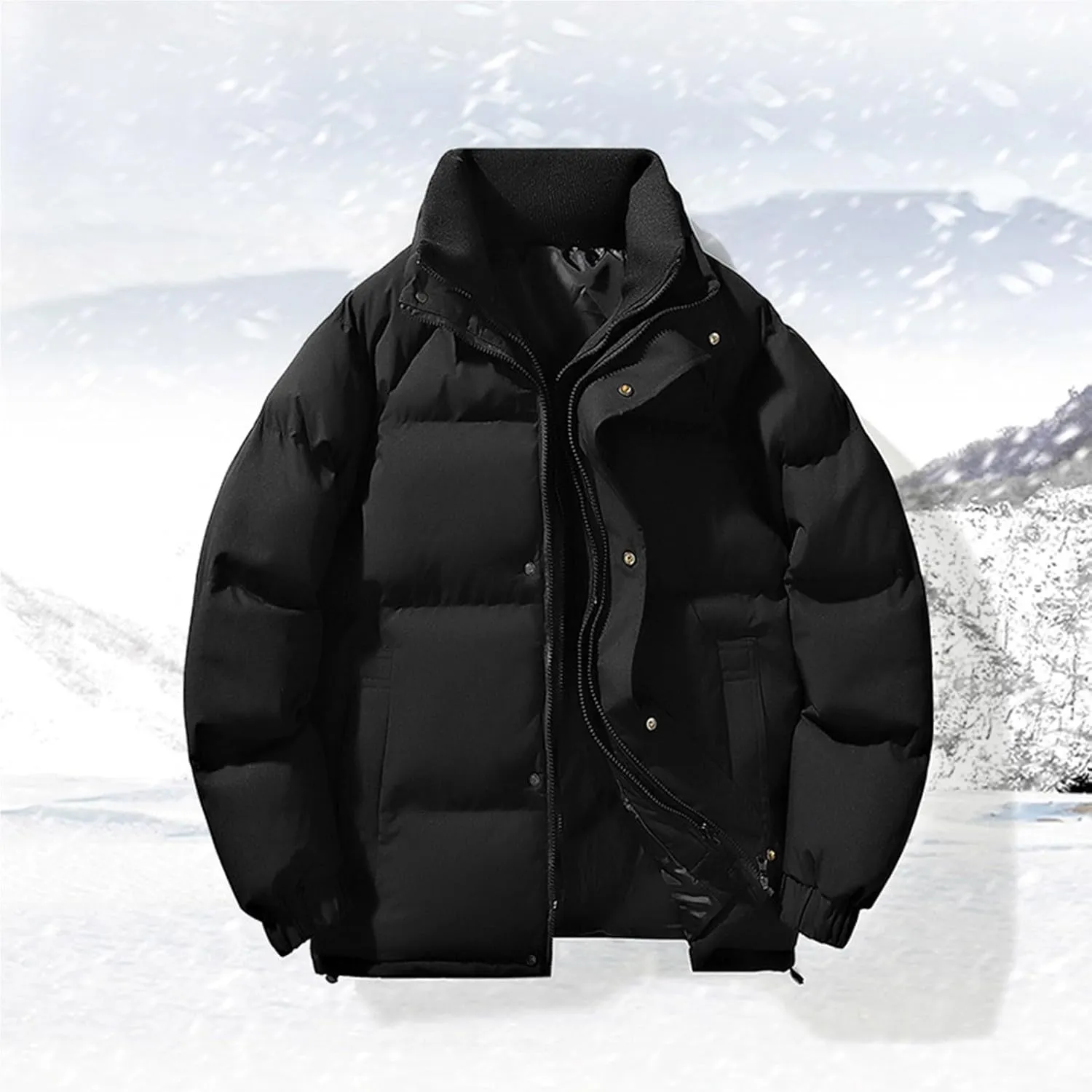 Mens Puffer Jacket Stand Collar Quilted Coat Lightweight Down Jacket Zip up Padded Coat Warm Winter Outerwear
