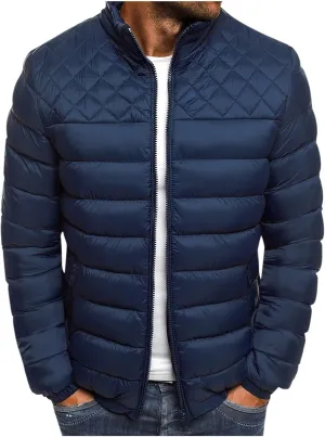 Men's Puffer Jacket Stand Collar Quilted Coat Lightweight Packable Down Jacket Casual Warm Winter Outwear with Pockets