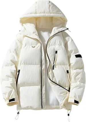 Mens Puffer Jacket with Hood Thick Down Coat Plus Size Winter Jacket Zip up Padded Coat Quilted Insulated Jacket
