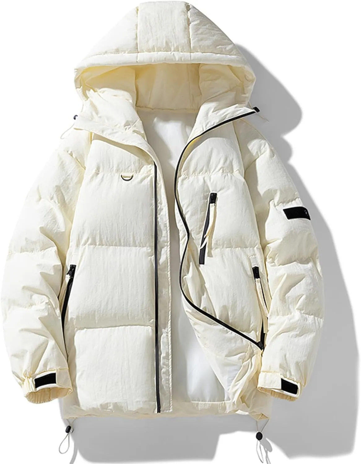 Mens Puffer Jacket with Hood Thick Down Coat Plus Size Winter Jacket Zip up Padded Coat Quilted Insulated Jacket