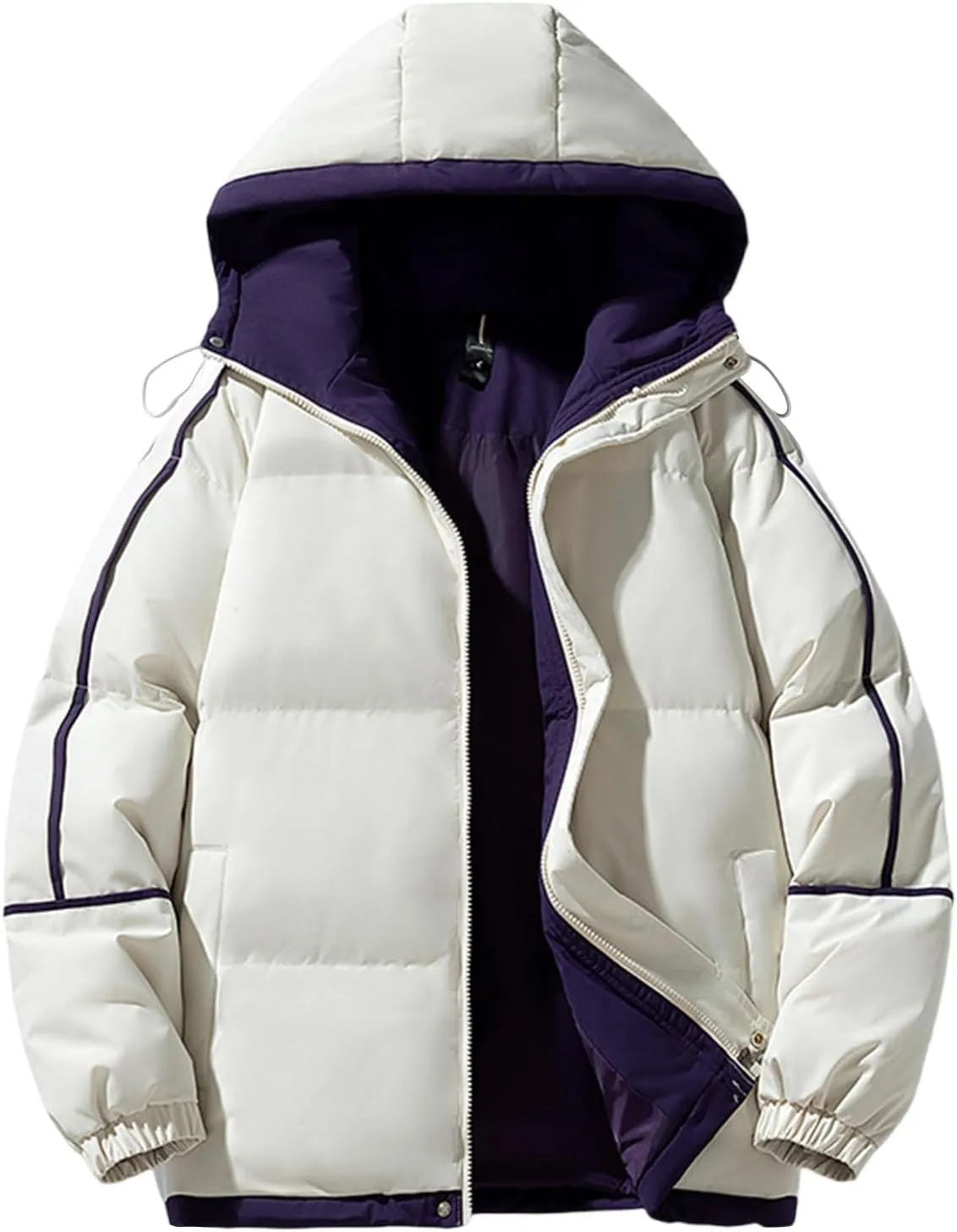 Mens Puffer Jacket with Hood Thick Down Coat Plus Size Winter Jacket Zip up Padded Coat Quilted Insulated Jacket