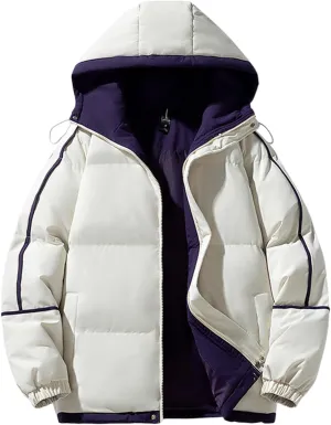 Mens Puffer Jacket with Hood Thick Down Coat Plus Size Winter Jacket Zip up Padded Coat Quilted Insulated Jacket