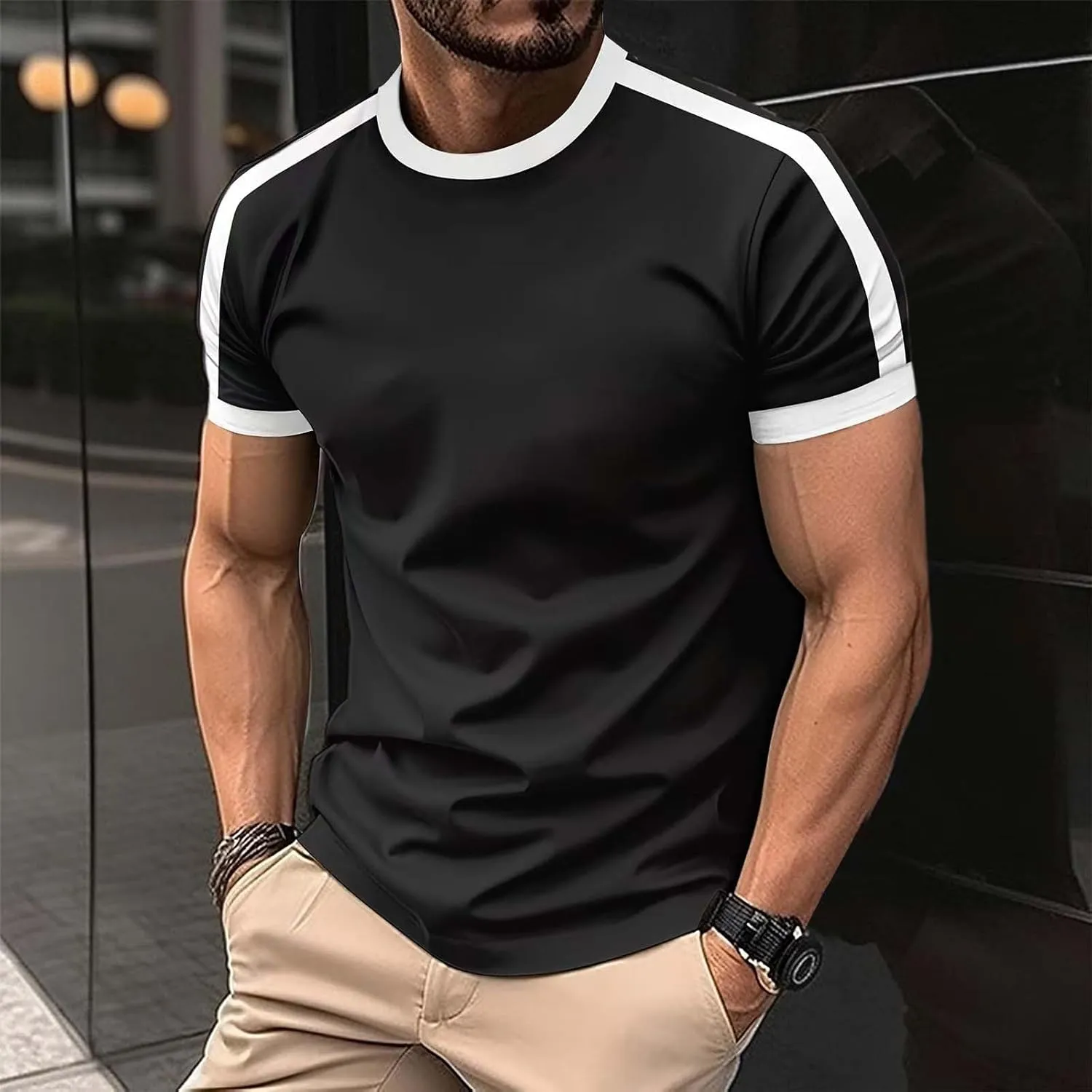 Men's Raglan Jersey Baseball Tee Shirt Trendy Muslce Fit Bodybuilding Workout Gym Tees Short Sleeve Hipster T-Shirts