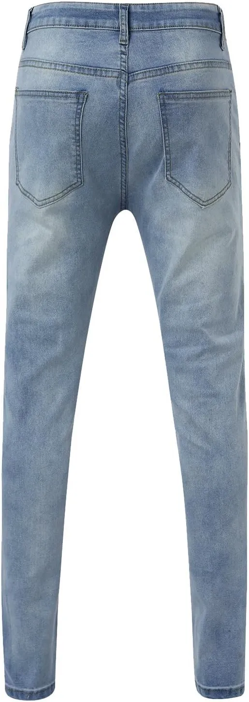 Men's Ripped Jeans Slim Fit Skinny Stretch Jeans Pants Button Zip Off Comfy Denim Pants Slim Fit Tapered Leg Trouser
