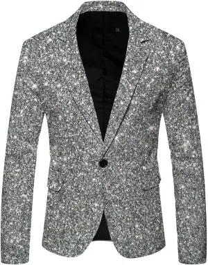 Men's Sequin Blazer Suit One Button Lapel Slim Fit Mens Sequin Texudo Jacket for Party/Prom/Wedding