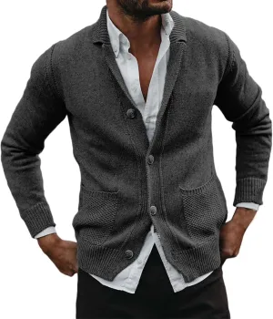 Mens Shawl Collar Casual Knitted Cardigan Sweaters V Neck Long Sleeve Button Down Slim Fit Basic Pointelle Cardigan