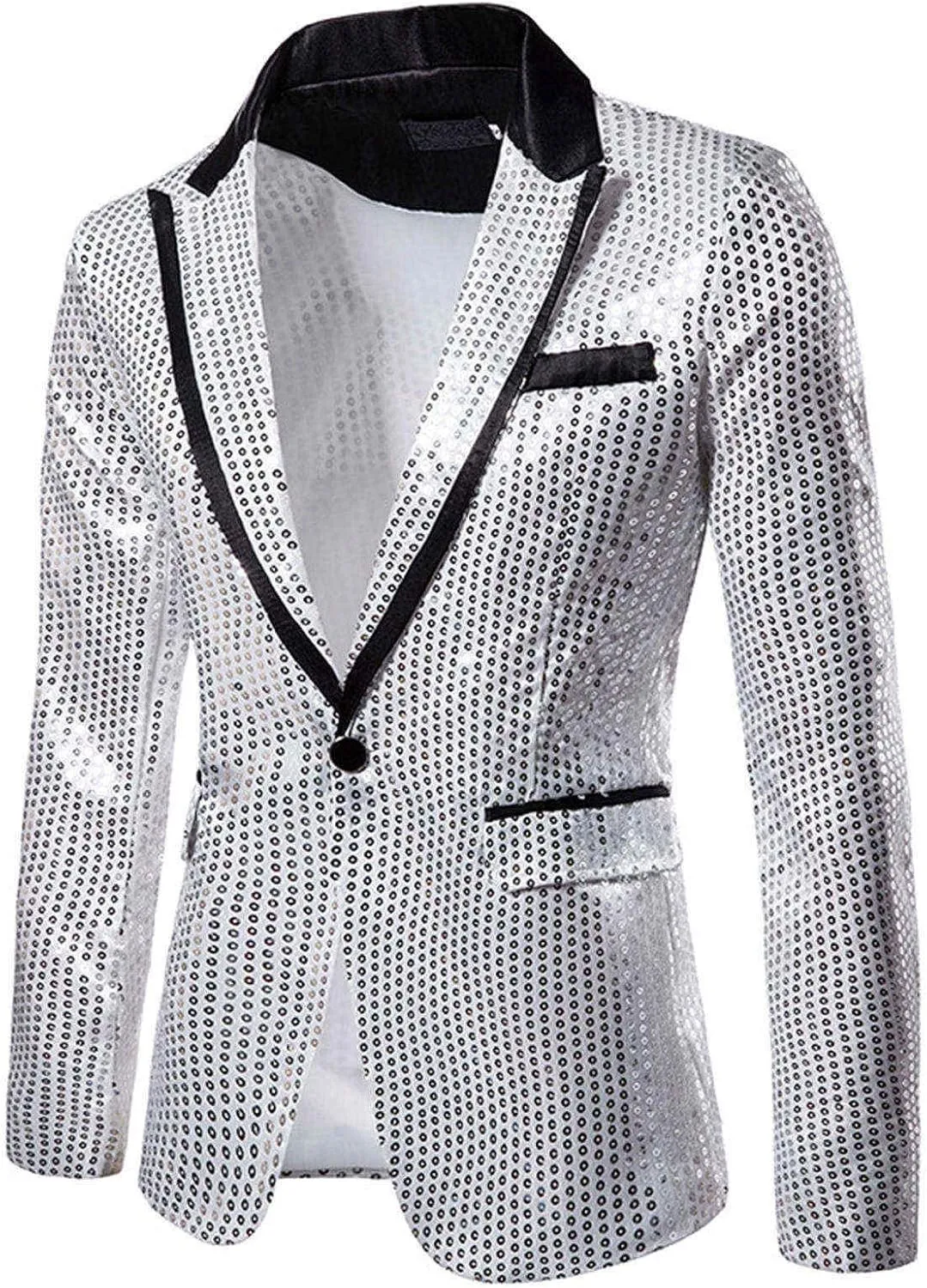 Men's Shiny Sequin Floral Tuxedo Suit Jacket Slim Fit Dinner Jacket Party Prom Wedding Blazer Jackets