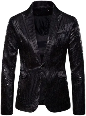 Men's Shiny Sequin Floral Tuxedo Suit Jacket Slim Fit Dinner Jacket Party Prom Wedding Blazer Jackets