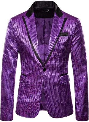Men's Shiny Sequin Floral Tuxedo Suit Jacket Slim Fit Dinner Jacket Party Prom Wedding Blazer Jackets