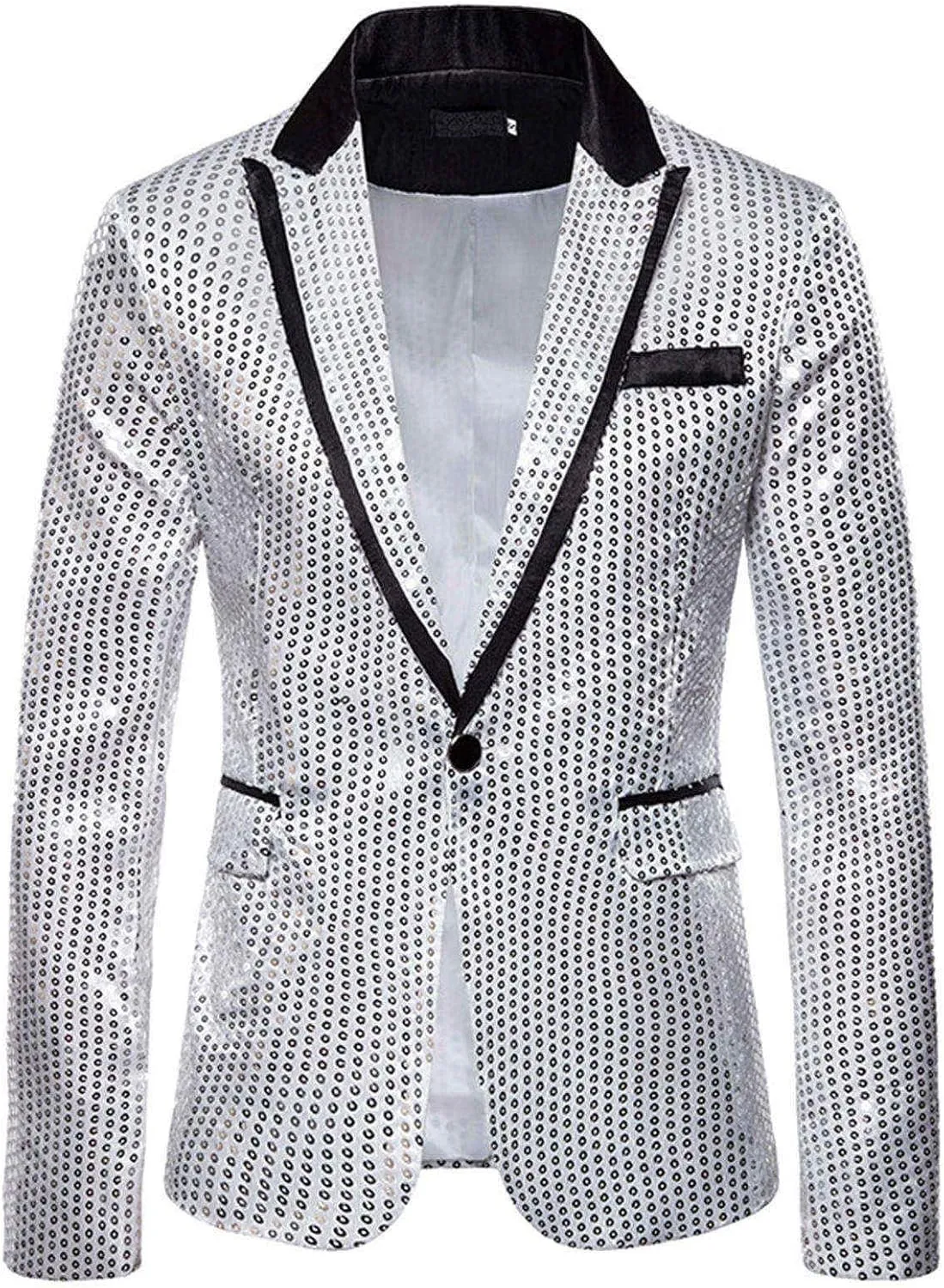 Men's Shiny Sequin Floral Tuxedo Suit Jacket Slim Fit Dinner Jacket Party Prom Wedding Blazer Jackets