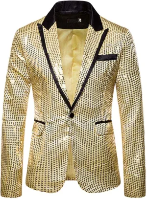 Men's Shiny Sequin Floral Tuxedo Suit Jacket Slim Fit Dinner Jacket Party Prom Wedding Blazer Jackets