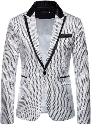 Men's Shiny Sequin Floral Tuxedo Suit Jacket Slim Fit Dinner Jacket Party Prom Wedding Blazer Jackets