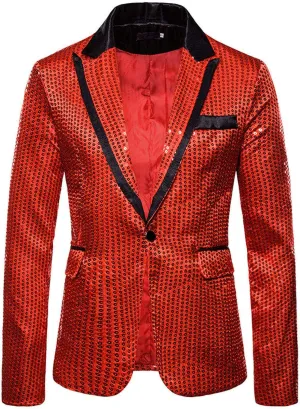 Men's Shiny Sequin Floral Tuxedo Suit Jacket Slim Fit Dinner Jacket Party Prom Wedding Blazer Jackets