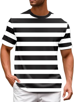 Mens Shirts Short Sleeve T Shirts Striped Casual Fashion Crewneck Basic Shirt Color Block Stretch Summer Beach Tees