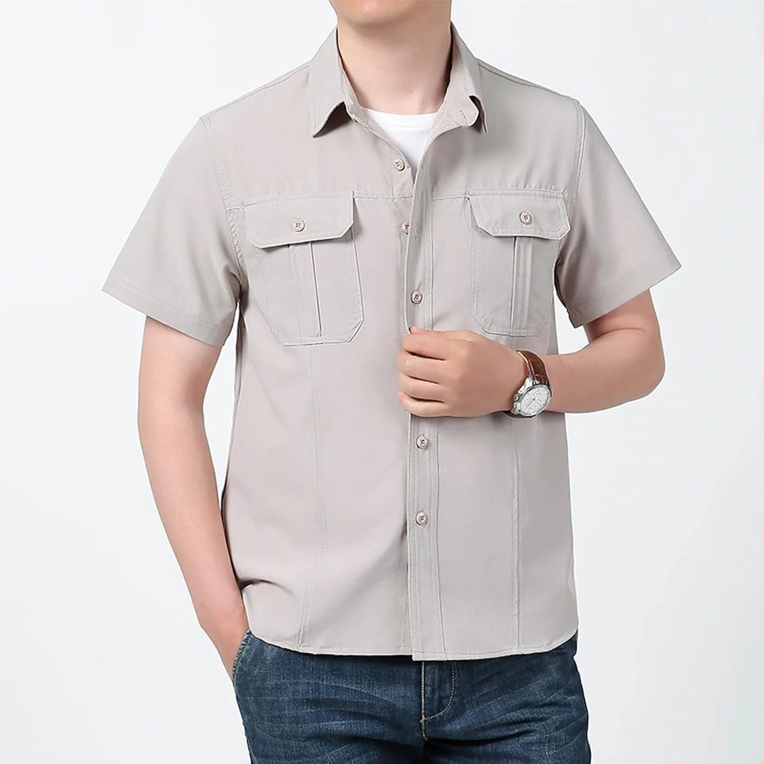 Men's Short Sleeve Aero Tech Button-up Shirt Button Down Mens Big and Tall Shirts