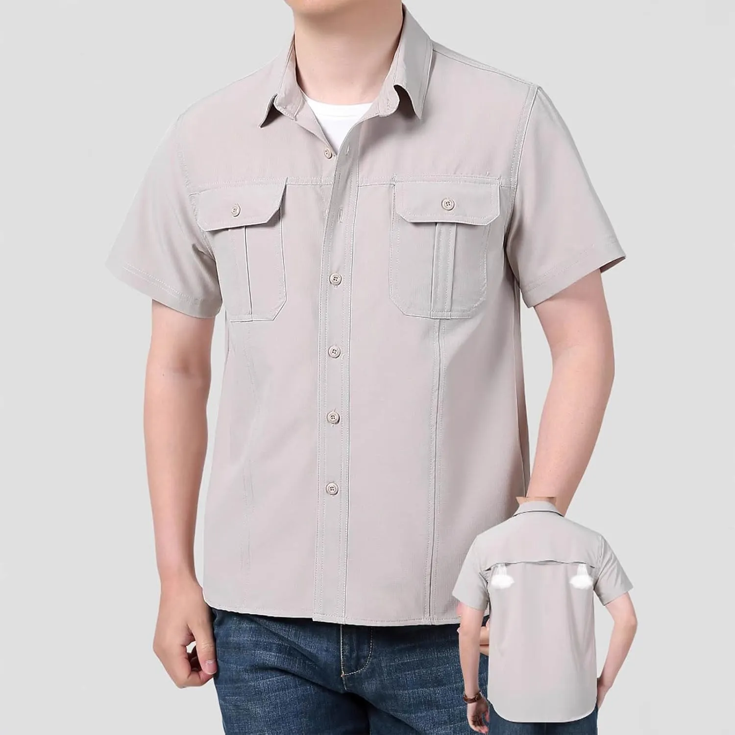 Men's Short Sleeve Aero Tech Button-up Shirt Button Down Mens Big and Tall Shirts