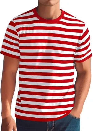 Mens Short Sleeve T-Shirts Trendy Striped Color Block Crewneck Basic Tee Shirt Stretch Summer Beach Vacation Tops