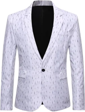 Men's Single Button White Tuxedo Blazer Slim Fit Business Casual Suit Jacket