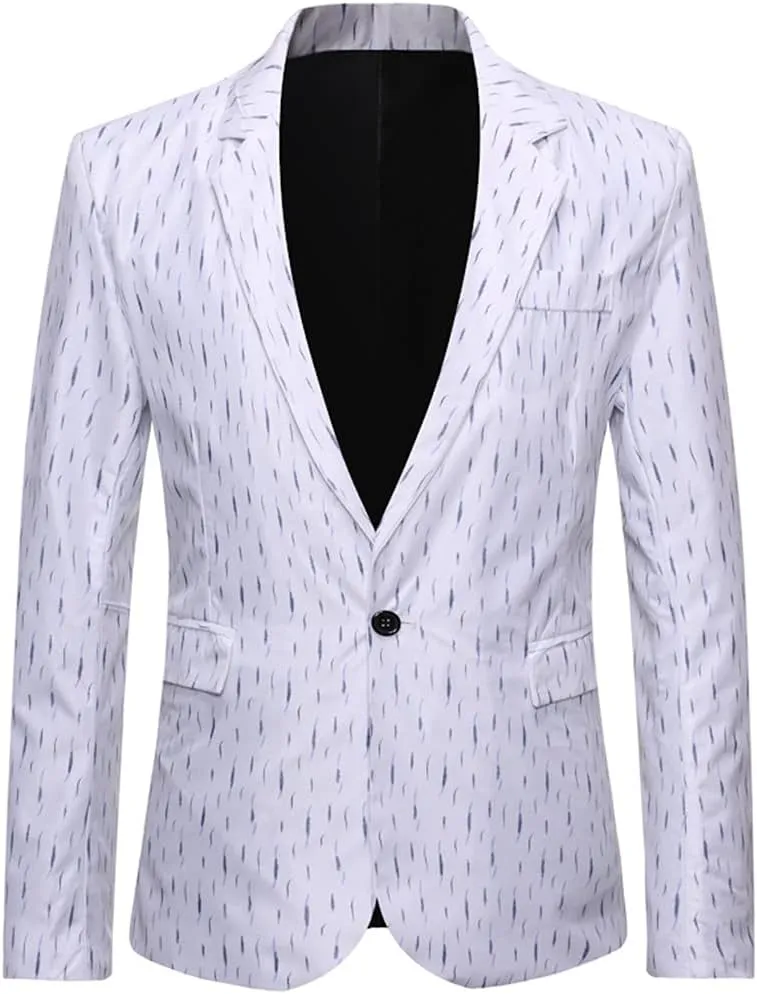 Men's Single Button White Tuxedo Blazer Slim Fit Business Casual Suit Jacket