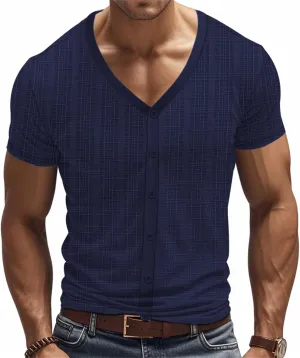 Mens Slim Fit Muscle Cardigans Shirts Sexy V Neck Open Front Button Down Collarless Shirt 2025 Fashion Casual