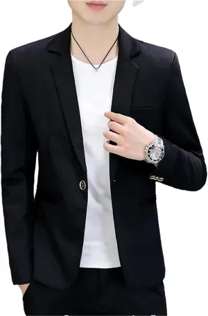 MenS Slim Fit Suit Jacket 2 Button Blazer Dress Business Korean Slim-Fit Work Blazers Suit