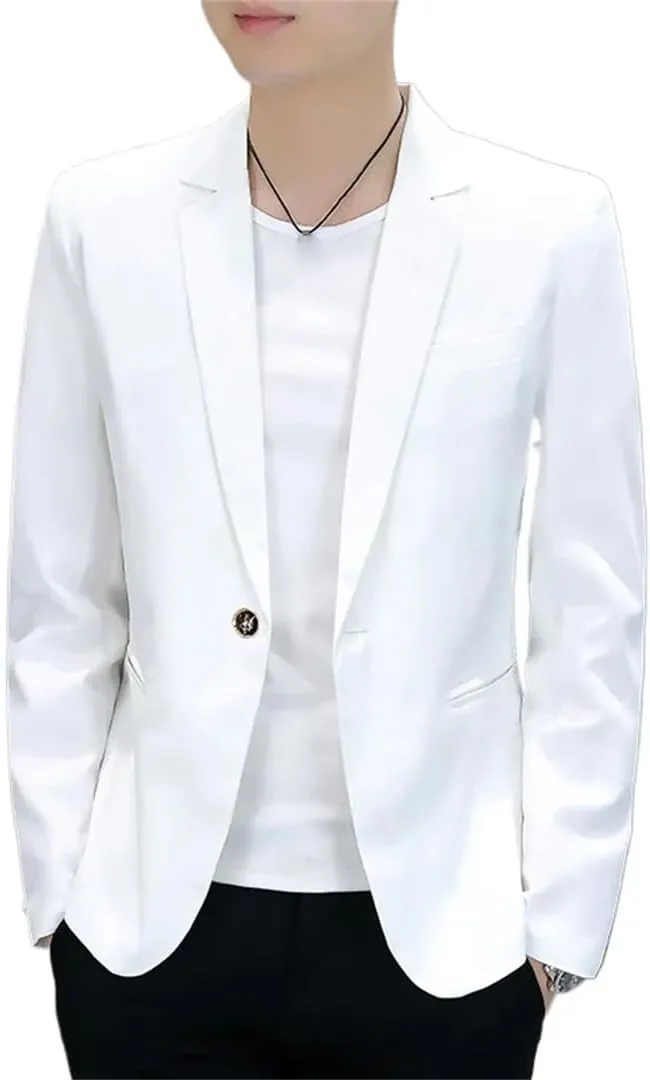 MenS Slim Fit Suit Jacket 2 Button Blazer Dress Business Korean Slim-Fit Work Blazers Suit