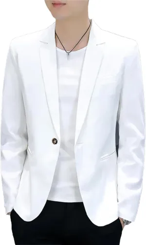 MenS Slim Fit Suit Jacket 2 Button Blazer Dress Business Korean Slim-Fit Work Blazers Suit