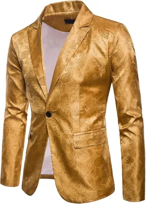 Mens Sport Coats Casual Blazers Slim Fit Floral Paisley Tuxedo Blazer Sparkly Party Wedding Prom Mardi Gras Coat