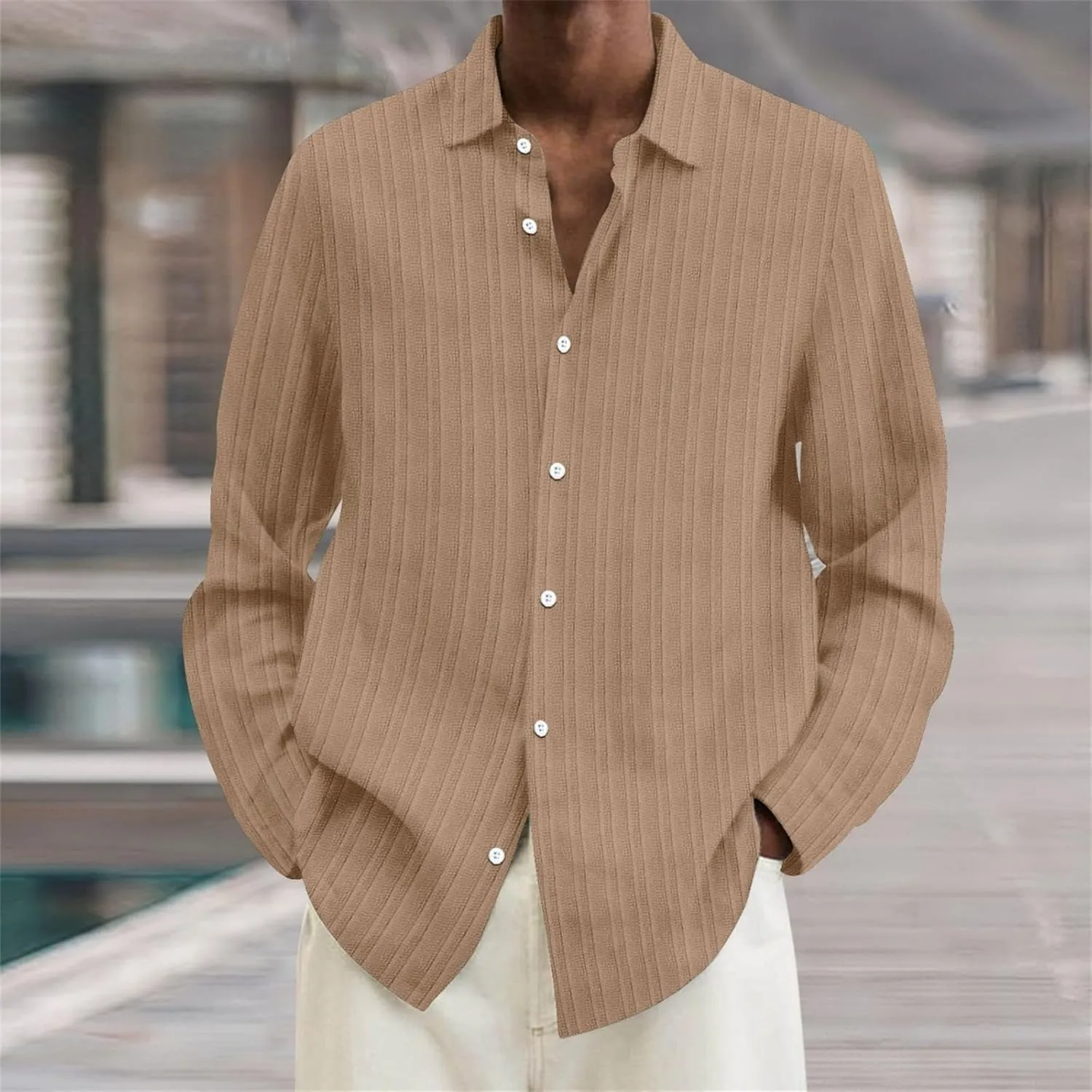 Men's Striped Oxford Shirts Summer Long Sleeve Button Cuban Guayabera Shirt Lightweight Quick Dry Leisure Beach Tops