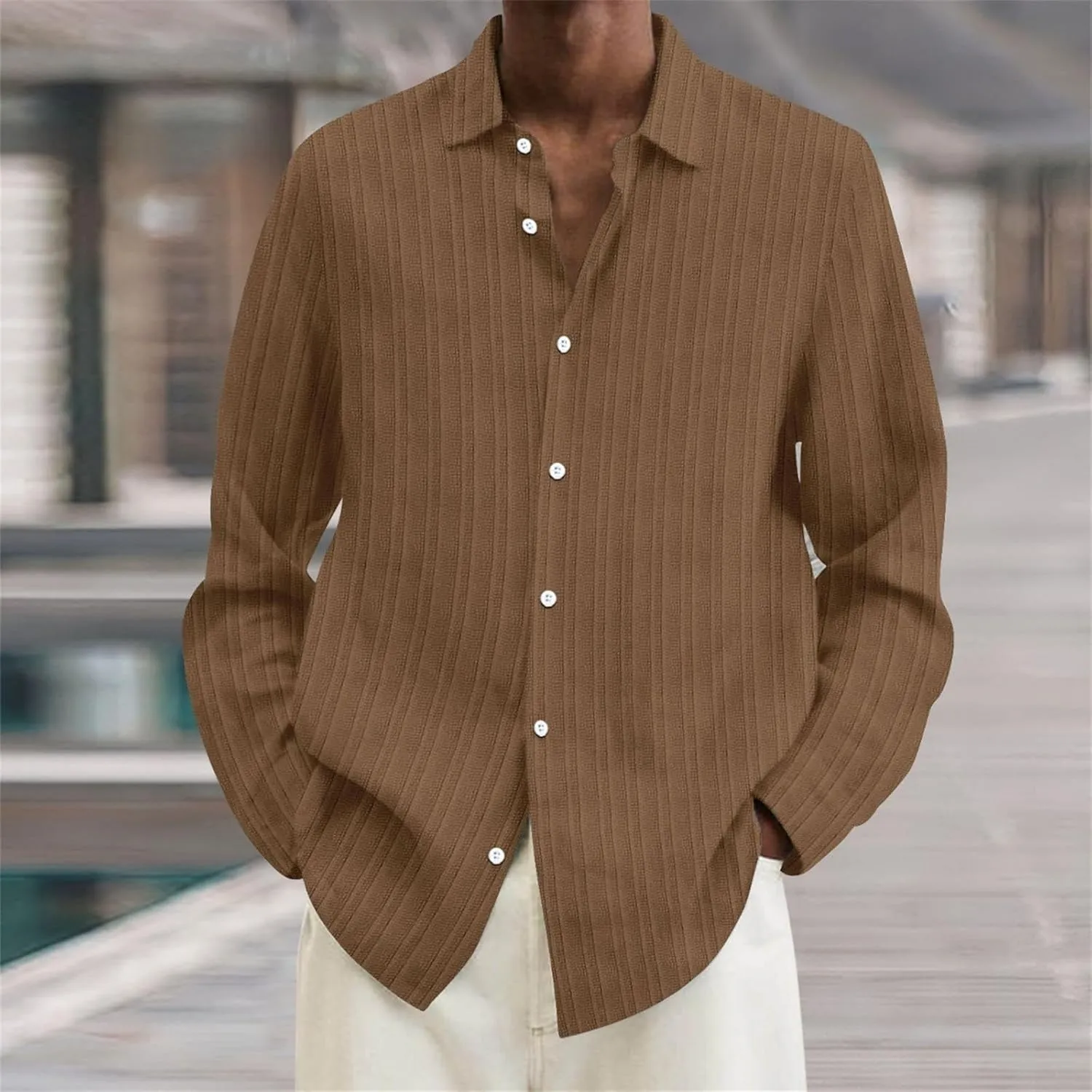 Men's Striped Oxford Shirts Summer Long Sleeve Button Cuban Guayabera Shirt Lightweight Quick Dry Leisure Beach Tops