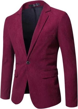 Mens Suits,Men's Casual Corduroy Blazer Jacket One Button Suit Jacket Slim Fit Sport Coat for Autumn Winter