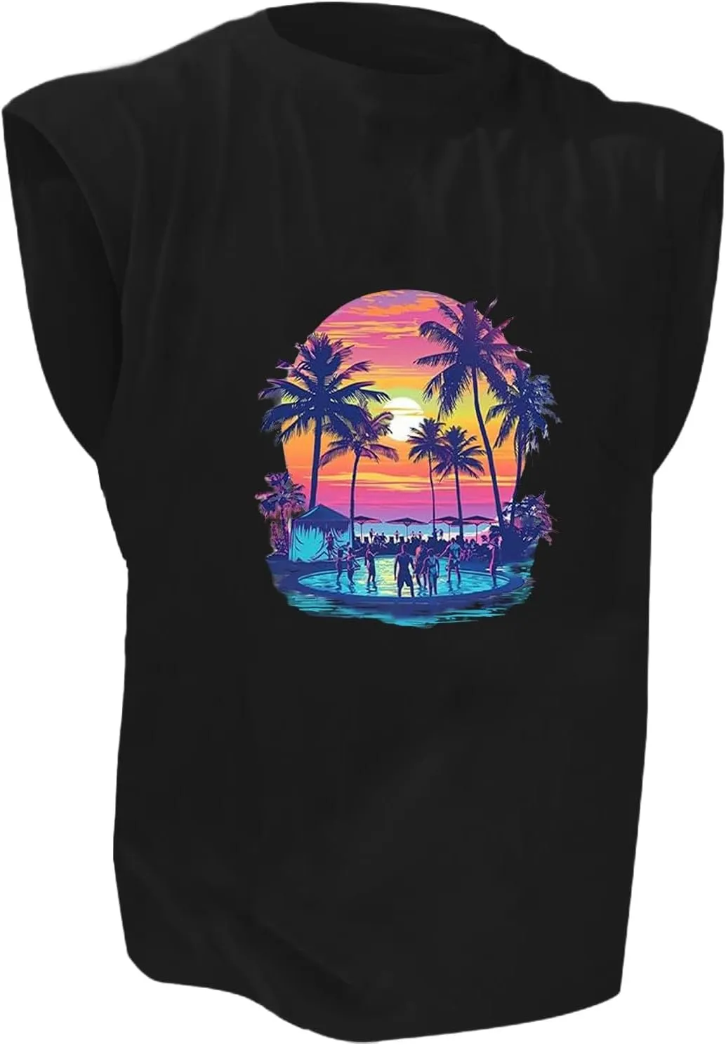 Men's Summer Tank Tops Trendy Gulf of Mexico Print Graphic Tees Tropical Coconut Print Sleeveless Beach Shirt Vests