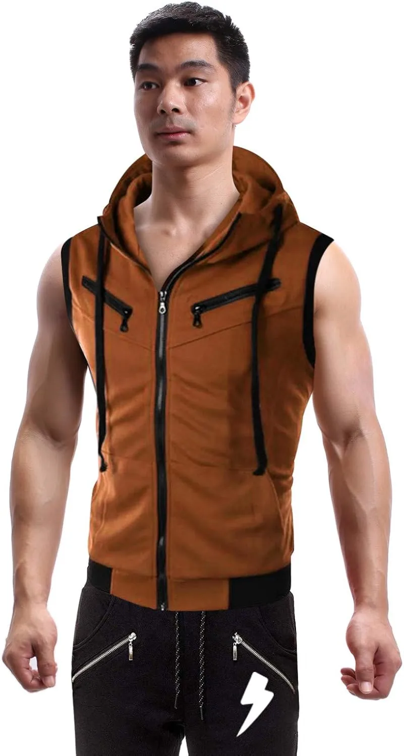 Mens Tank Top Hoodie Men's Sleeveless Zip Up Hooded Tank Tops T Shirt Hoodie Zip-up Vests Jacket